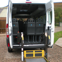 Rear entrance showing hydraulic ramp